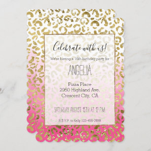 Stylish White Pink Gold Leopard Invitation