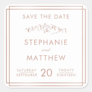Stylish White & Rose Gold Mountain Save The Date Square Sticker