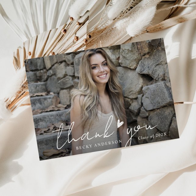 stylish white script graduation thank you card (Creator Uploaded)