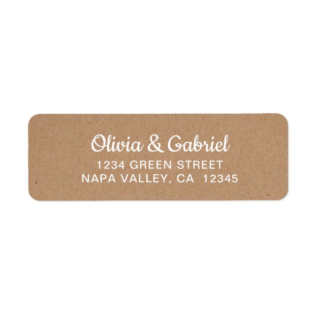 Stylish white Script Kraft Wedding Return Address Label (Front)