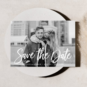 Stylish White Script Photo Save the Date
