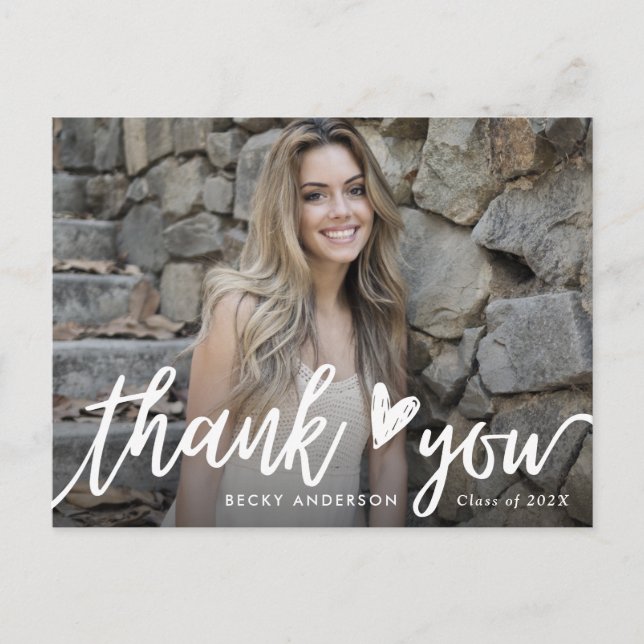 stylish white script thank you graduation postcard (Front)