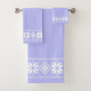 Stylish White Star Vector Frame on Light Blue Bath Towel Set
