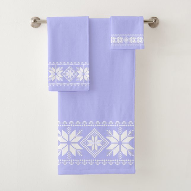 Stylish White Star Vector Frame on Light Blue Bath Towel Set (Insitu)