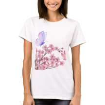 Stylish White T-Shirt with Cherry Blossom and Butt