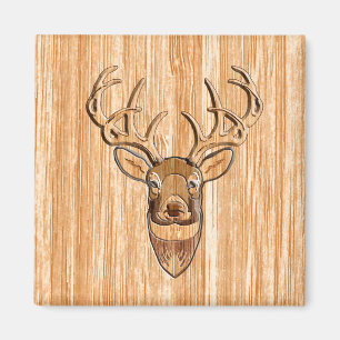 Stylish White Tail Deer Head Light Wood Grain Deco Magnet