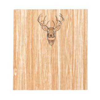 Stylish White Tail Deer Head Light Wood Grain Deco Notepad