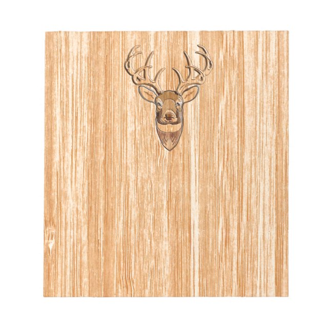 Stylish White Tail Deer Head Light Wood Grain Deco Notepad (Front)