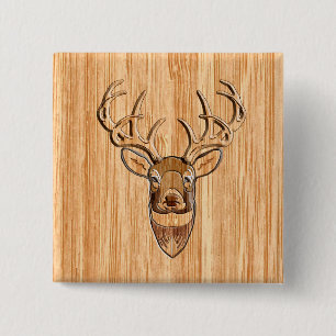 Stylish White Tail Deer Head Wood Grain Print 15 Cm Square Badge