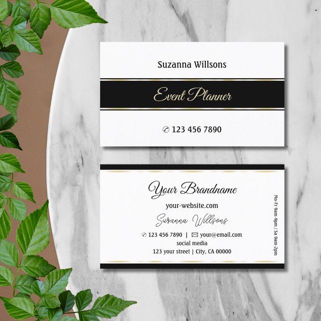 Stylish White with Black and Gold  Stripes Modern Business Card (Creator Uploaded)