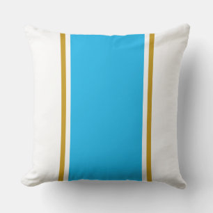 Stylish Wide Sky Blue Brown Brown Stripes On White Cushion