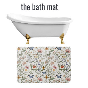 Stylish Wildflower Butterfly Floral Garden Bath Mat