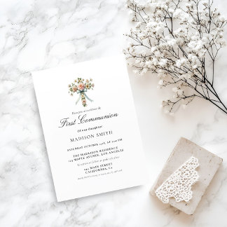 Stylish Wildflower Garden First Holy Communion Invitation