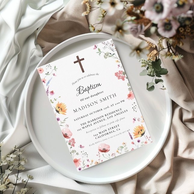 Stylish Wildflower Meadow Garden Baptism  Invitation (Creator Uploaded)