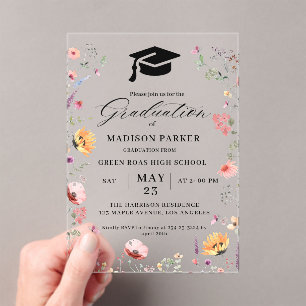 Stylish Wildflower Meadow Garden Graduation  Acrylic Invitations
