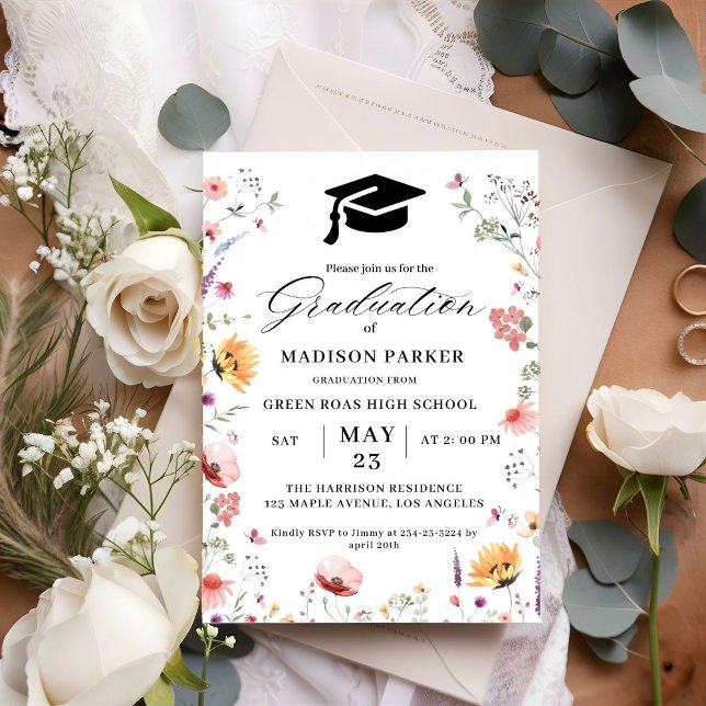 Stylish Wildflower Meadow Garden Graduation  Invitation (Creator Uploaded)