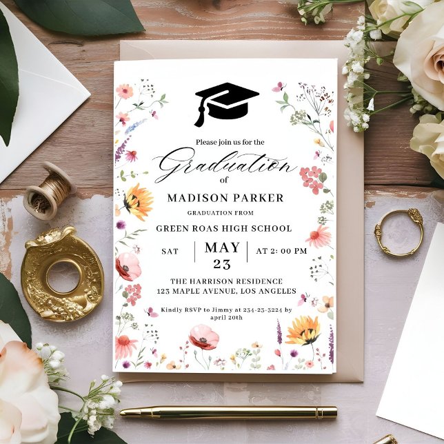 Stylish Wildflower Meadow Garden Graduation invite (Creator Uploaded)