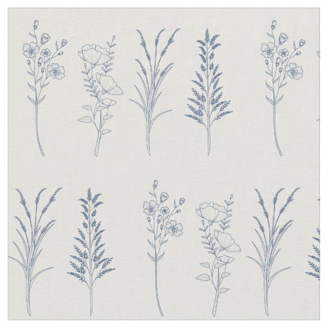 Stylish wildflowers botanical pattern fabric (Close Up)