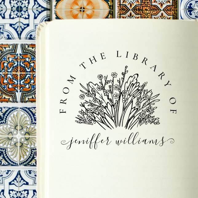 Stylish Wildflowers Custom Library Books Rubber Stamp (Creator Uploaded)