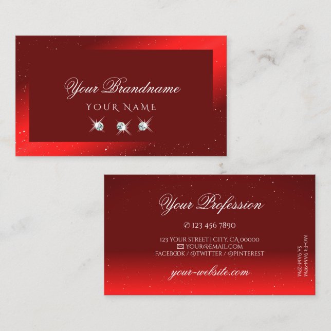 Stylish Wine Red Sparkling Diamonds Professional Business Card (Front/Back)