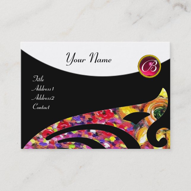 STYLISH WING 2 MONOGRAM ,RED RUBY,fuchsia Business Card (Front)