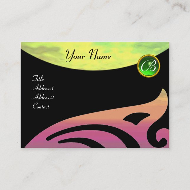 STYLISH WINGS MONOGRAM ,green emerald,yellow pink Business Card (Front)