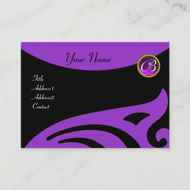 STYLISH WINGS MONOGRAM ,PURPLE AMETHYST,violet Business Card (Front)