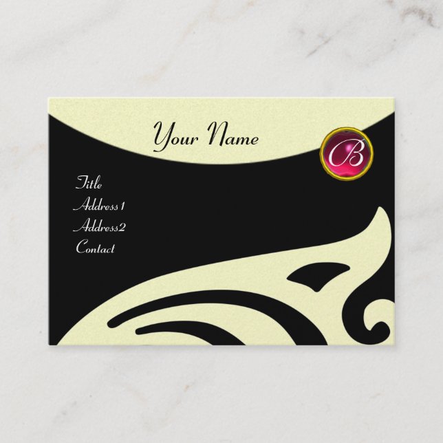 STYLISH WINGS MONOGRAM ,RED RUBY,fuchsia gold Business Card (Front)