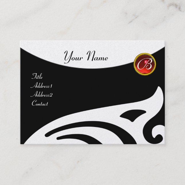 STYLISH WINGS MONOGRAM ,RED RUBY,pearl Business Card (Front)
