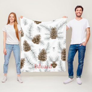 Stylish Winter Holiday Pinecone Monogram   Fleece Blanket
