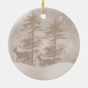 Stylish Winter Scenery With Deer Holiday Ornament