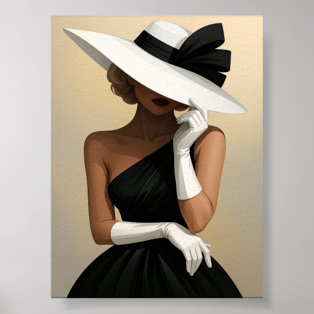 Stylish Woman in Black Dress and White Hat Poster (Front)