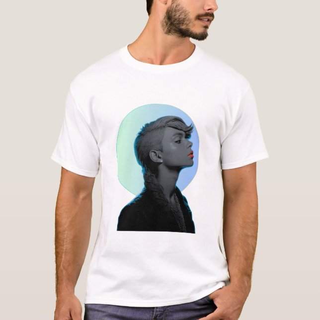 Stylish Woman in Monochromatic Portrait T-Shirt (Front)