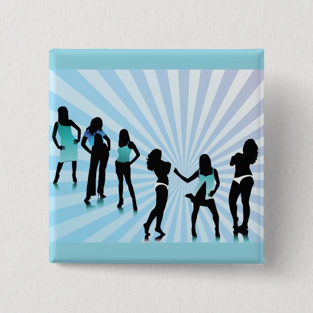 Stylish Women Silhouettes Teal Blue Fashion 15 Cm Square Badge (Front)