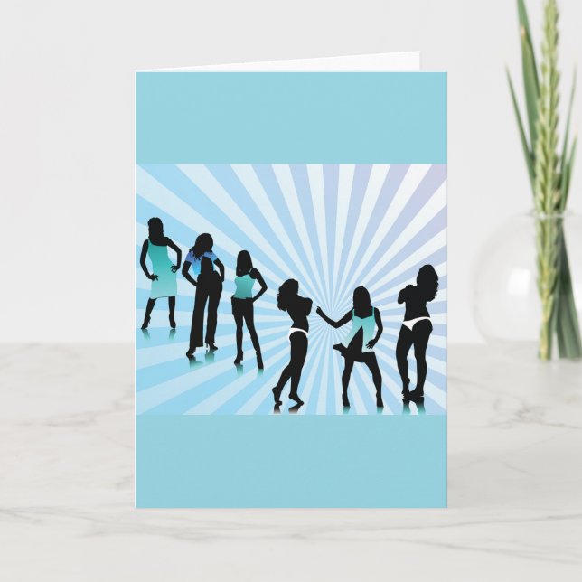 Stylish Women Silhouettes Teal Blue Fashion Card (Front)