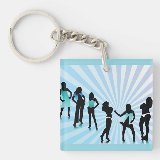 Stylish Women Silhouettes Teal Blue Fashion Key Ring (Front)