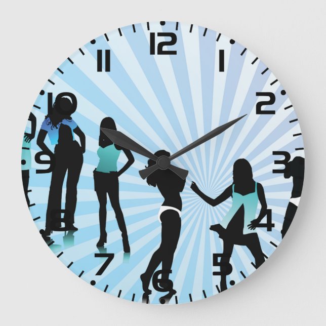 Stylish Women Silhouettes Teal Blue Fashion Large Clock (Front)