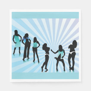 Stylish Women Silhouettes Teal Blue Fashion Napkin