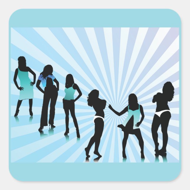 Stylish Women Silhouettes Teal Blue Fashion Square Sticker (Front)