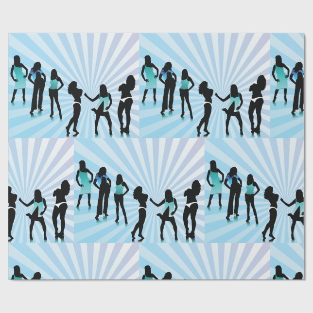 Stylish Women Silhouettes Teal Blue Fashion Wrapping Paper (Flat)