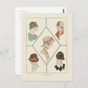 Stylish Women's Hats French Illustration Art Deco Postcard