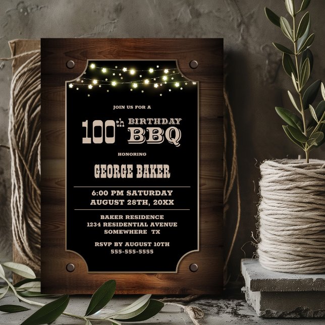Stylish Wood 100th Birthday BBQ Invitation (Creator Uploaded)