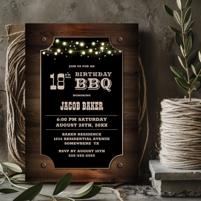 Stylish Wood 18th Birthday BBQ Invitation (Creator Uploaded)