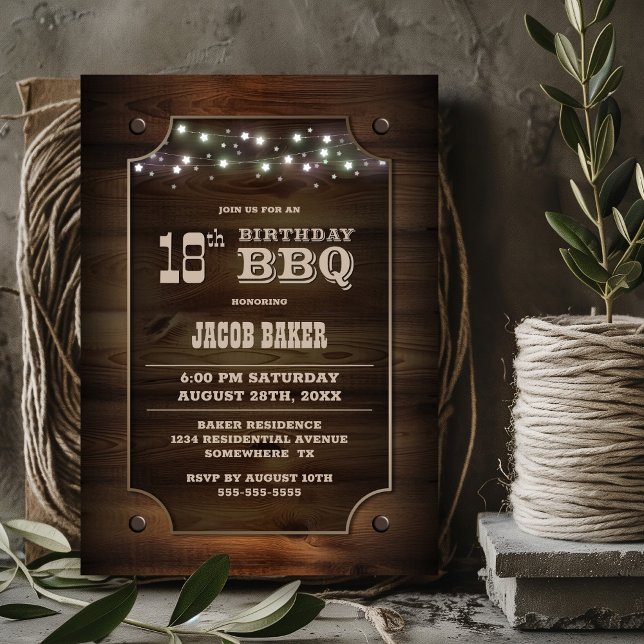 Stylish Wood 18th Birthday BBQ Invitation (Creator Uploaded)
