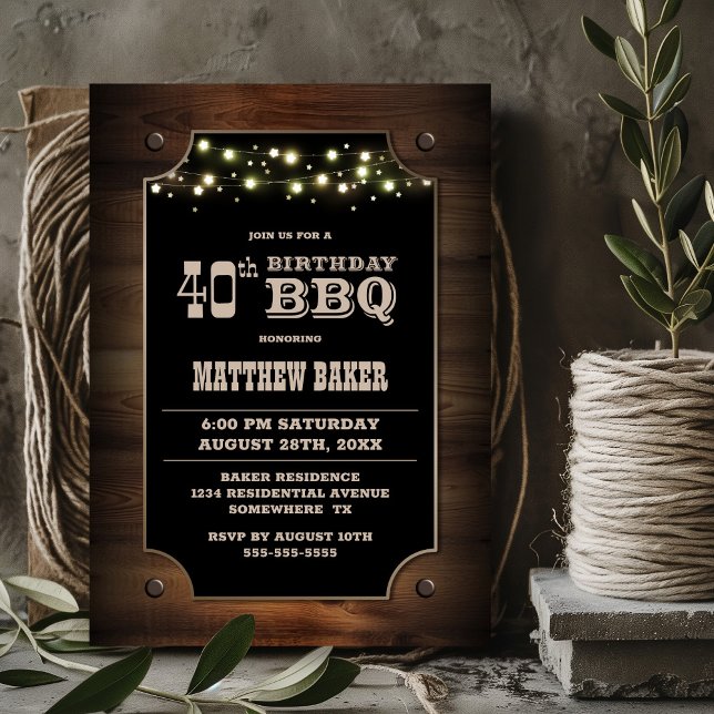 Stylish Wood 40th Birthday BBQ Invitation (Creator Uploaded)