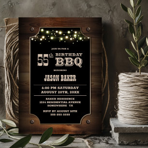 Stylish Wood 55th Birthday BBQ Invitation