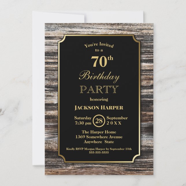 Stylish Wood 70th Birthday Party Invitation (Front)