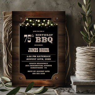 Stylish Wood 75th Birthday BBQ Invitation