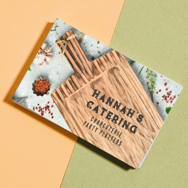 Stylish Wood Cutting Board Cooking Rustic Script Business Card (Creator Uploaded)