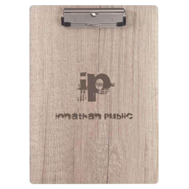 Stylish Wood Look Distressed Text Name Monogram Clipboard (Front)